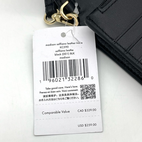 Kate Spade Madison Trifold Travel Wallet Wristlet Black - Picture 8 of 8